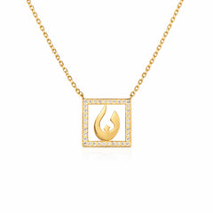 Gold Arabic Initial Diamond Frame Necklace