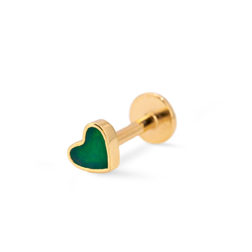Green Heart Enamel Stud (Single)