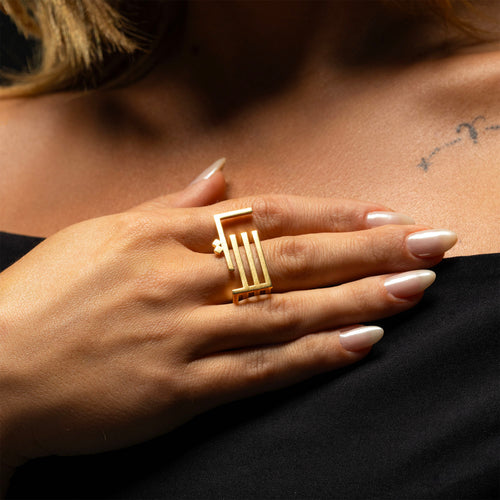 Golden Etch Duo Letters Ring