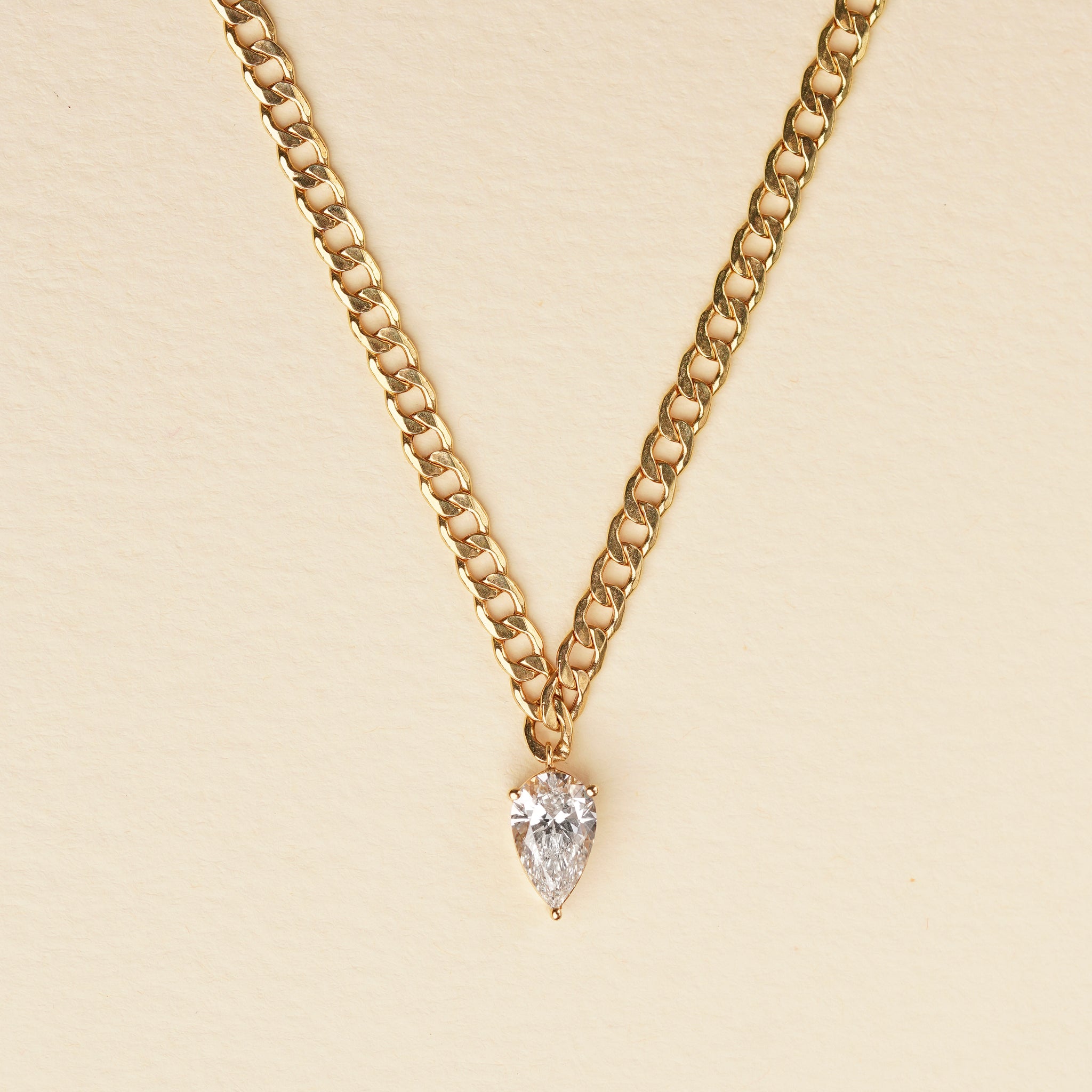 Diamond Pear Thin Chain Necklace