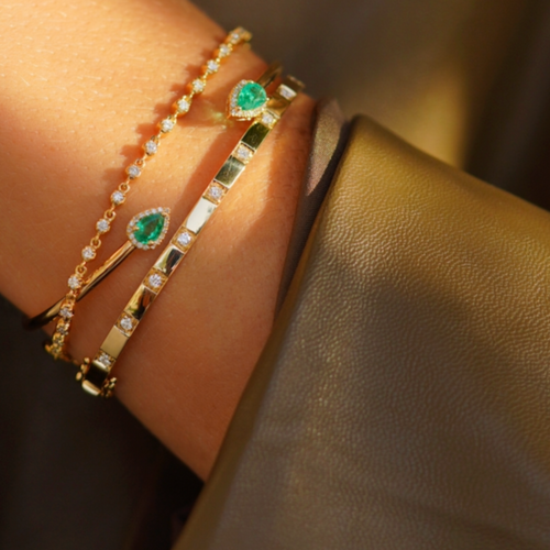 Emerald Diamond Halo Bangle from Fabula Jewels