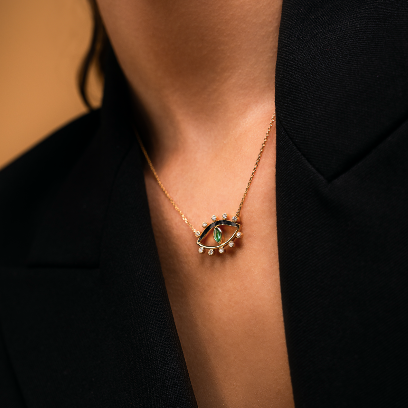 Gleamora Eye Emerald Necklace from Fabula Jewels