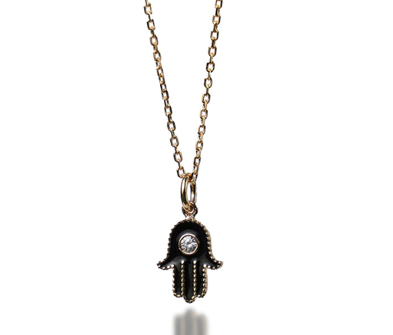 White Enamel Hamsa Necklace.