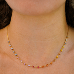 Gold Rainbow Sapphire Confetti Necklace