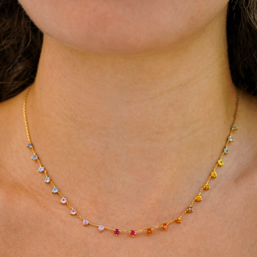Gold Rainbow Sapphire Confetti Necklace