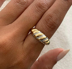 Gold Croissant Ring with Diamonds