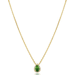 Emerald Diamond Halo Necklace