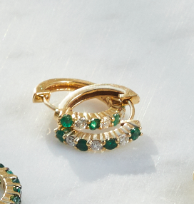Emerald & Diamond Hoops (pair) from Fabula Jewels Store in Dubai
