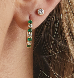 Pair of Emerald & Diamond Hoops