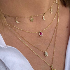 Gold Ruby Diamond Halo Necklace