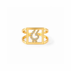 Diamond Arabic Initial Gold Frame Ring