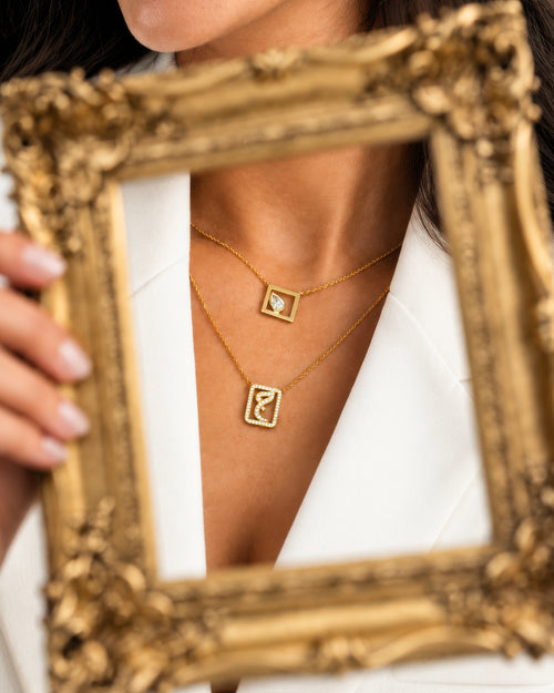 Diamond Arabic Letter Diamond Frame Necklace