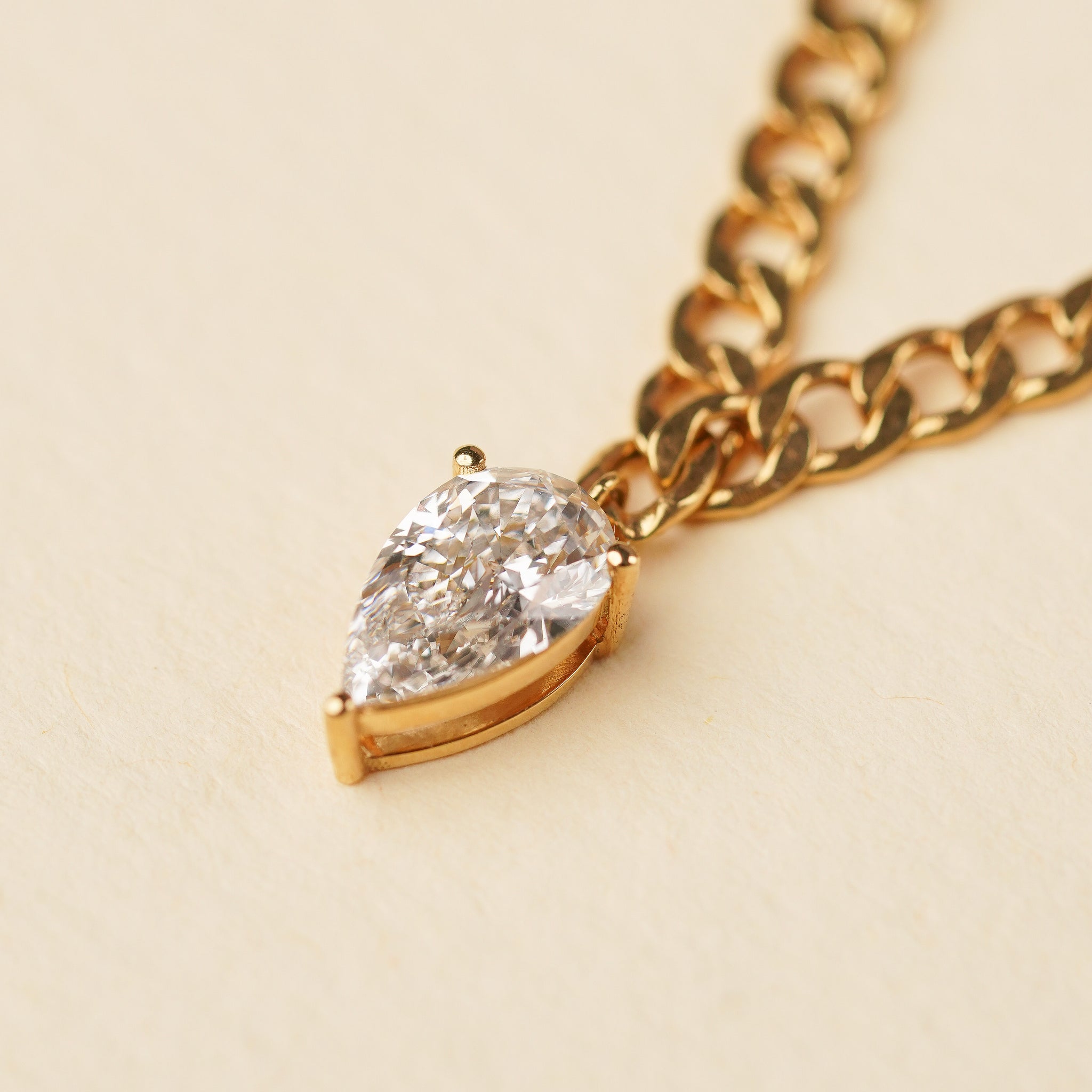 Diamond Pear Thin Chain Necklace