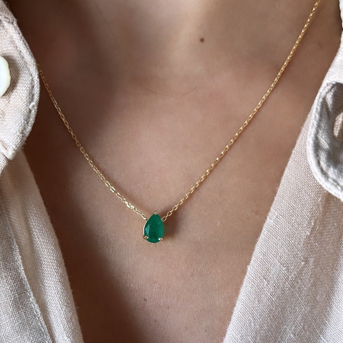 Pear Emerald Necklace