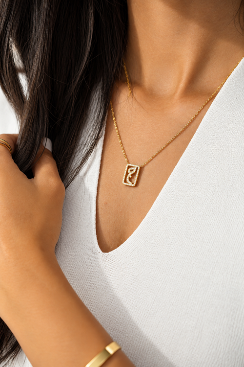Diamond Arabic Letter Diamond Frame Necklace