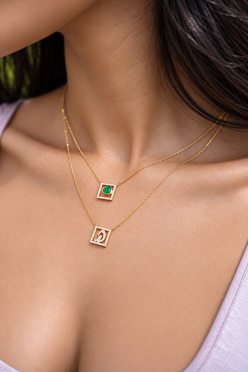 Emerald Heart Diamond Frame Necklace