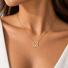 Gold Arabic Initial Diamond Frame Necklace