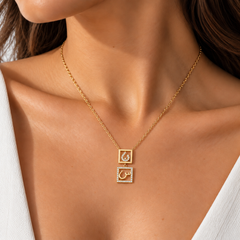 Double Arabic Initial Frame Necklace