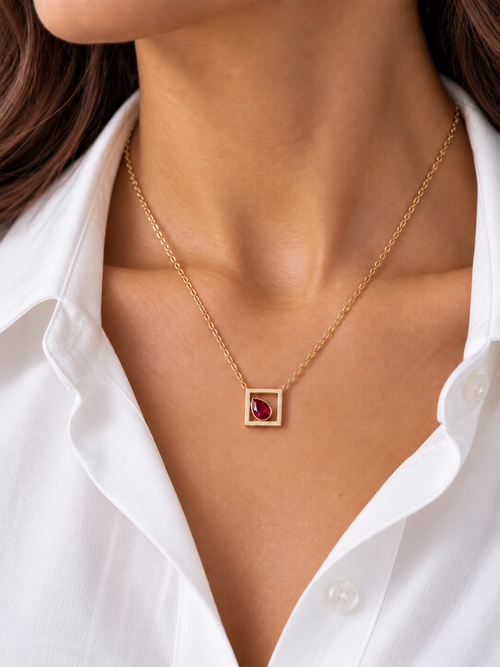 Ruby Pear Frame Necklace