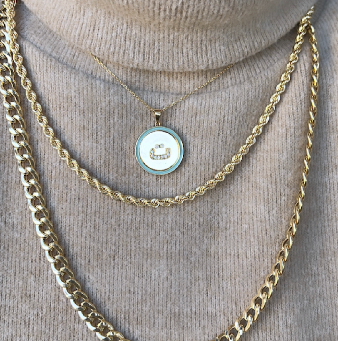 Initial Enamel & Diamond Coin Necklace