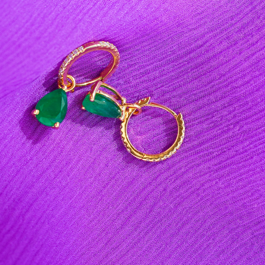 Emerald Pear Hoops