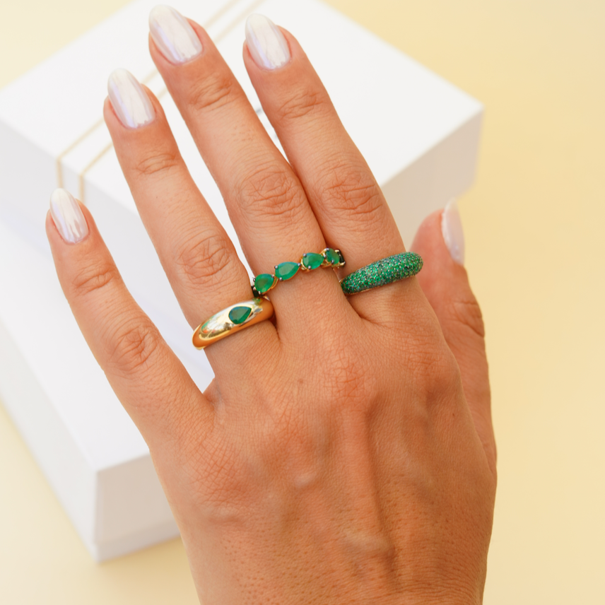Six Pear Emerald Ring