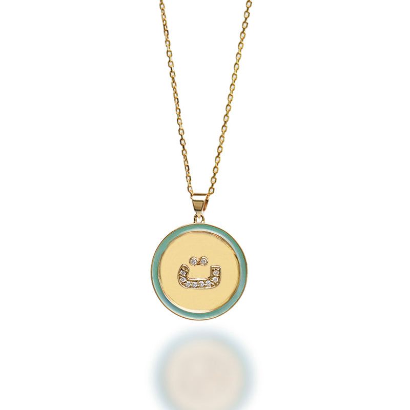 Initial Enamel & Diamond Coin Necklace
