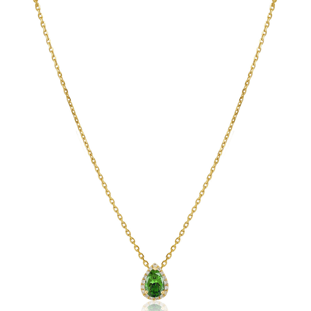 Emerald Diamond Halo Necklace