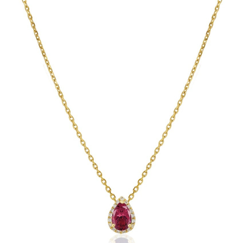 Pear Ruby with diamonds necklace