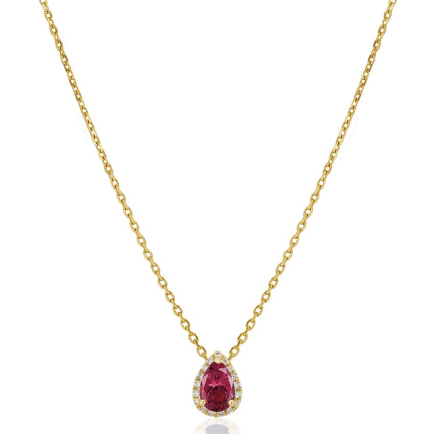 Ruby Diamond Halo Necklace