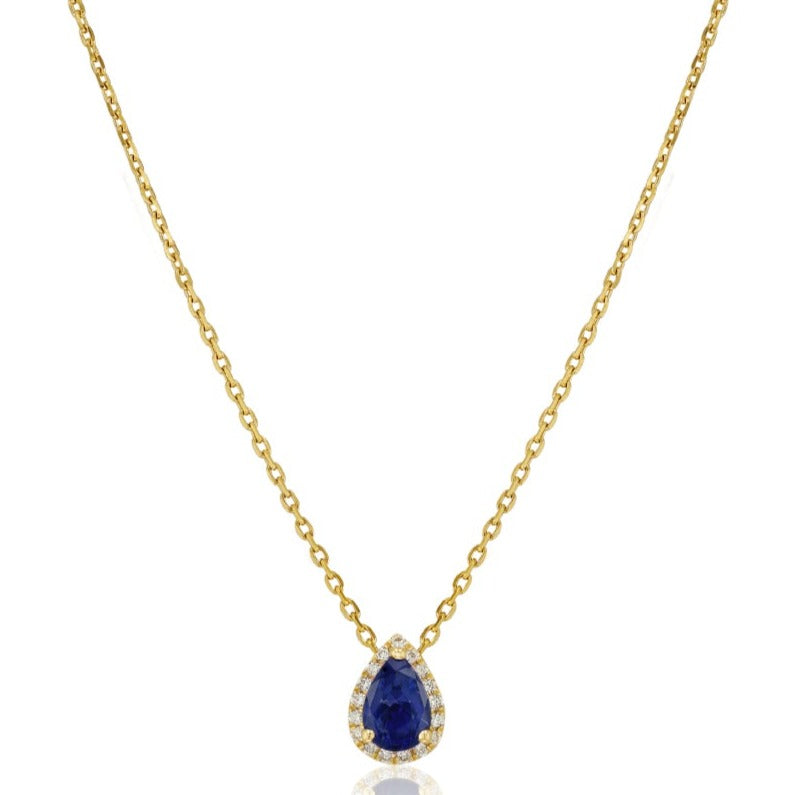 Sapphire Diamond Halo Necklace