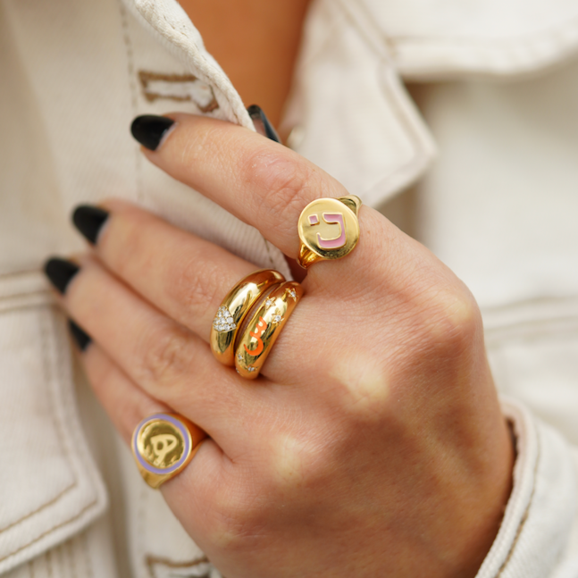 Enamel Initial Dome Ring