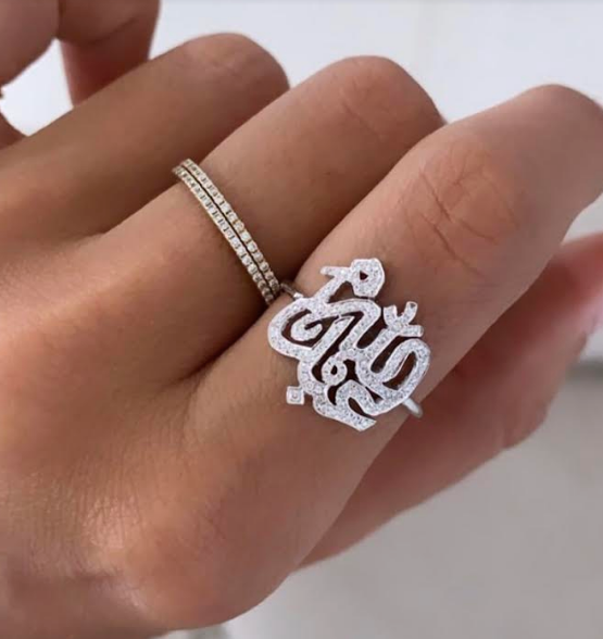 Two names ring studded in diamonds