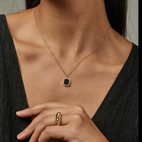 Black Onyx with Diamond Border Necklace