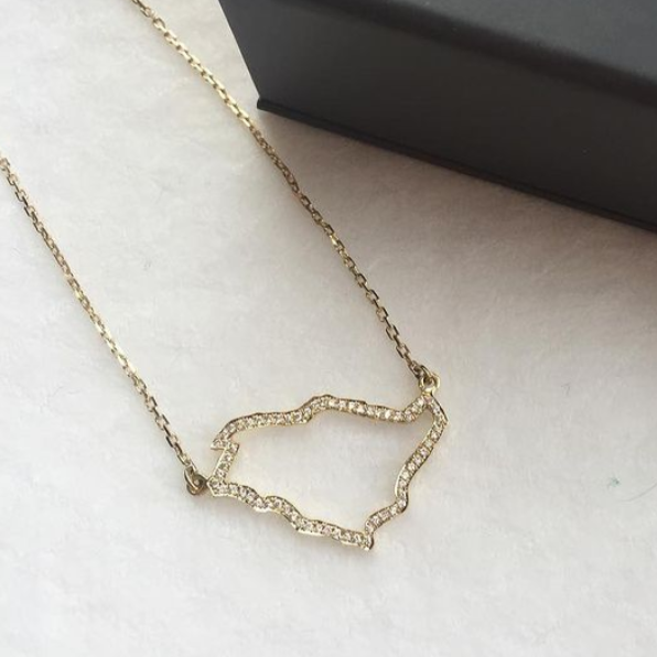 Hometown Map border Studded in Diamonds Necklace