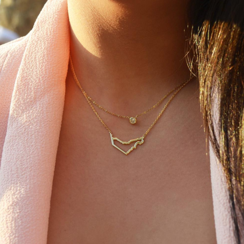 Hometown Map Gold border Necklace