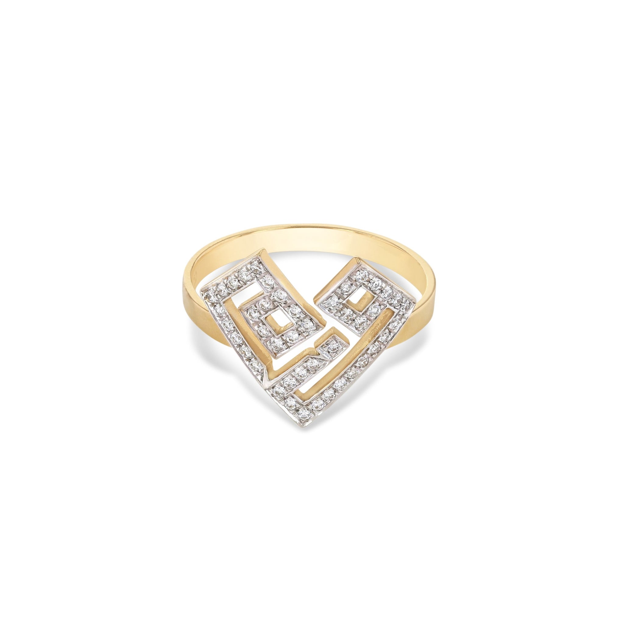 Diamond Heart Shape 2 Letter Ring